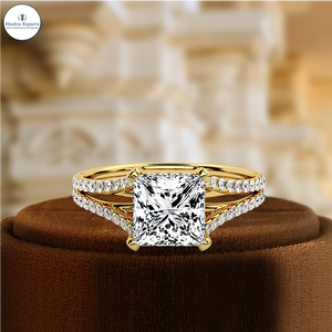 Anillo de Compromiso con Diamante Cultivado en Laboratorio de 1 Quilate, Corte Princesa, Doble Media Pavé, Certificado IGI, Oro Amarillo de 14 Quilates, Anillo de Bodas para Regalo de Aniversario - Product Image 1