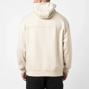 Men's Cream Hooded Sweatshirt Oversized Fit Cotton Fleece Casual Solid Color Pocket Design Autumn Wear - Product Image 2
