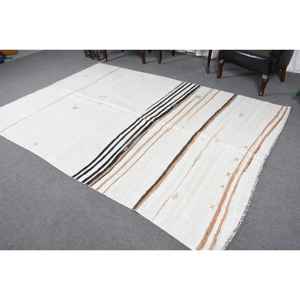 Alfombra Turca Grande, Alfombra Vintage de 6.5x9.5 pies, Alfombra de Lana Marroquí Blanca - Product Image 3