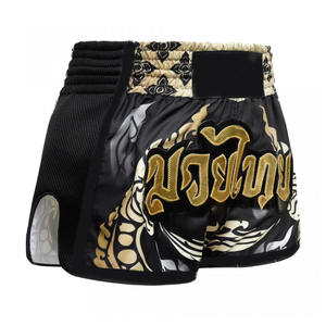 Pantalones cortos de Muai Thai negros personalizados de alta calidad con logotipos bordados y pretina elástica a la venta pantalones cortos de boxeo personalizados - Product Image 4