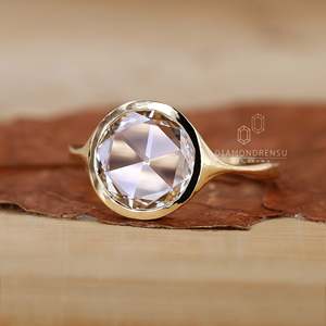 Bague de fiançailles taille rose en sertissage de lunette de haute qualité en or massif 18 carats bijoux en diamant bagues de luxe bijoux fins pour femmes - Product Image 1