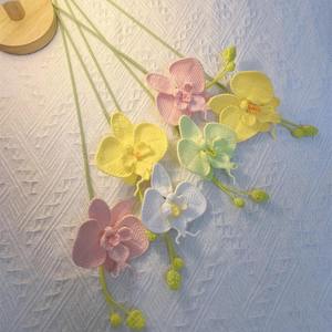 Fleur artificielle Phalaenopsis au crochet, tissée à la main, bouquet DIY fini, fleur éternelle, cadeau de vacances, modèle - Product Image 2