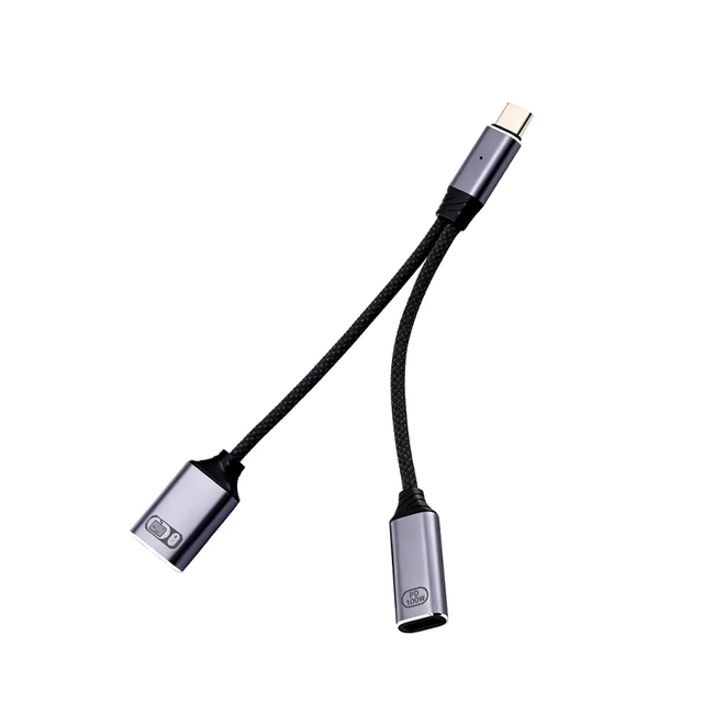 YZNRR 2-In-1 Type-C to USB-A PD 100W Fast Charging Adapter with OTG Support for Camera & Earphones