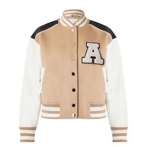 Chaqueta universitaria de lana para hombre 2024, nuevos parches bordados a la moda, abrigo de trabajo holgado sin cuello estampado - Product Image 1