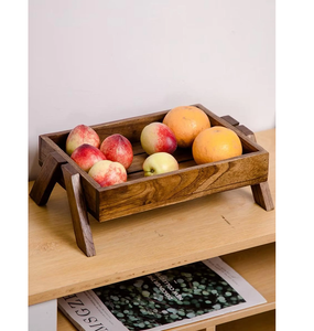 Plateau de présentation de fruits en bois naturel Plateau de service rustique Plateau de décoration de table de cuisine en bois fait à la main d'Inde - Product Image 2