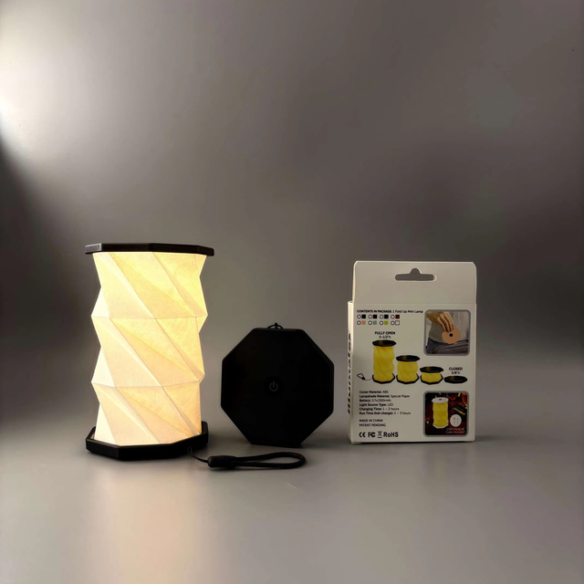 Mini LED Light Table Lamp with Novelty Shade Folding Paper Design Geometric Company Gift Promotion Souvenir Battery Powered