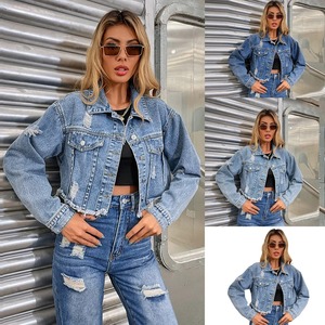 Nouveau décontracté en détresse Denim veste personnaliser conception recadrée jean veste Top qualité 100% coton élégant femme veste - Product Image 2