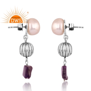 Meilleure conception de boucles d'oreilles en argent 925 avec améthyste naturelle et perle pour femmes Fournisseur de bijoux de conception personnalisée - Product Image 5