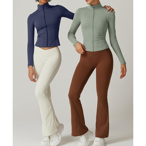 Femmes léger ajusté 2024 athlétique entraînement fermeture éclair vestes faux col roulé automne sweats à capuche vêtements avec poches - Product Image 5