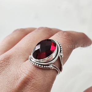 แหวนผู้หญิงลายตารางธรรมชาติโกเมนอัญมณี January birthary Stone Bohemian band แฮนด์เมดเครื่องประดับงานแต่งงานแหวนเงินสเตอร์ลิง925 - Product Image 3