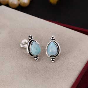 ต่างหูเงินแท้รูปหยดน้ำประดับพลอยลาร์ิมา ดีไซน์หรูหรา เหมาะสำหรับงานปาร์ตี้และเป็นของขวัญ - Product Image 5