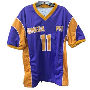 Maillot de football américain personnalisé OMEGA PSI PHI prêt à être expédié, 100% coton, uniforme d'équipe, manches courtes, respirant, col en V, imprimé - Product Image 1