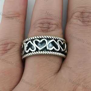 925 Sterling Silver Fidget <b>Ring</b> Handmade Meditation Jewelry <b>Spinner</b> Thumb <b>Ring</b> Cut Stone Connecting Heart Anxiety Promise <b>Ring</b> - Product Image 4