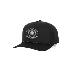 Gorra de Golf de 5 Paneles con Absorción de Sudor, Logotipo de Goma Personalizado, Orificios Transpirables Cortados con Láser, Impermeable, Cierre a Presión y Cuerda - Product Image 1