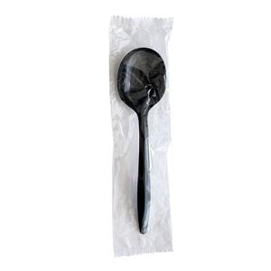 Boardwalk Mediumweight <b>Black</b> Disposable Soup Spoon <b>Wrapped</b> Polypropylene Plastic 1000/Carton - Product Image 2