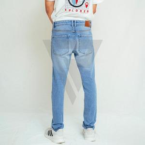 Pantalones vaqueros de mezclilla de color azul claro para hombre, ajustados, de cintura media alta, acanalados, de color recto, suavizante de calle personalizado - Product Image 6