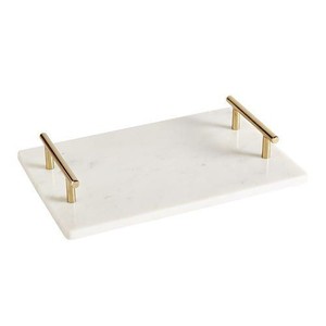 Plateau de service en marbre de forme ronde au design unique avec poignée en métal Plateau de service de table en marbre fait main au design unique en gros - Product Image 3