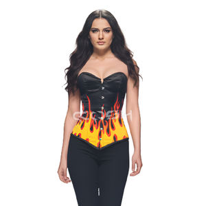 Corset sur mesure en satin noir avec imprimé flamme, forme cœur, baleines en acier, style gothique sublimé - Product Image 4