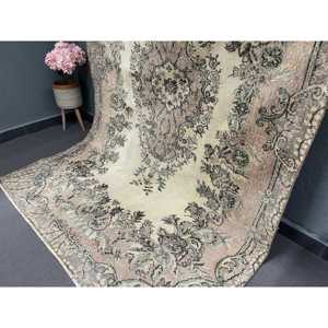 5.3x8.6 ft Vintage Turkish Rug, Large Rug, <b>Brown</b> Gray Southwestern <b>Wool</b> Rug - Product Image 3