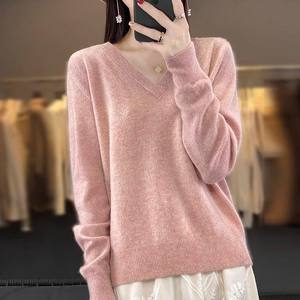 เสื้อสเวตเตอร์คอวีไซส์ใหญ่สำหรับผู้หญิง ฤดูหนาว/ฤดูใบไม้ร่วง สไตล์ลำลอง ประดับเลื่อม ปักลายลูกไม้ สำหรับวัยรุ่น - Product Image 3