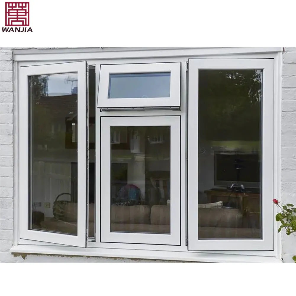 Waterproof Pvc Double Glass Casement Window Plastic Patio French Casement Swing Window