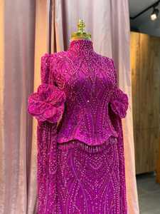 Robes de soirée sirène longues et séduisantes pour femmes, broderie artisanale, tissu riche orné de perles décoratives - Product Image 3