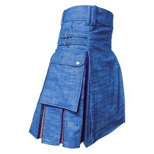 Kilt écossais utilitaire de sport en denim bleu pour homme, plissé orange, tailles 28-62 - Product Image 3
