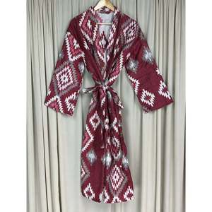 Yak Wool Blend Women's Cozy Winter Romance <b>Kimono</b> Robe Red Diamond Print <b>Cardigan</b> House Coat Pockets Quirky Woven Loungewear ODM - Product Image 4