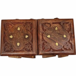 Boîtes de rangement vintage en bois de style indien avec un design sculpté de qualité pour la décoration intérieure Bijoux en forme de rectangle directement d'Inde - Product Image 1