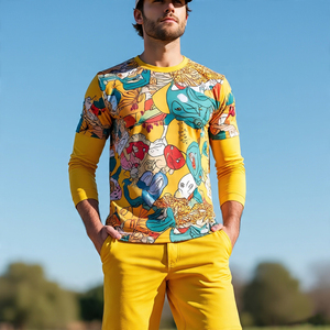 เสื้อยืดแขนยาวสำหรับผู้ชายเสื้อยืดพิมพ์ลายคอกลมสำหรับฤดูร้อน - Product Image 1