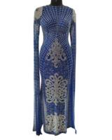 Vestido de Gala Azul Rey de Diseñador para Fiesta de Noche/Baile de Gala, Alta Costura, Hecho a Mano, con Bordado de Telaraña y Lentejuelas