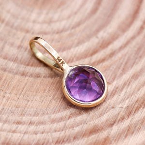 Pierre précieuse d'améthyste de forme ronde naturelle 14k or jaune massif fait à la main pour femmes pendentif bijoux pour la vente en gros - Product Image 4
