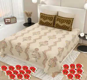 Indian Hot Design Bedsheet Supplier Flower Line White Bedsheet for Home & Hotel Decore