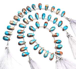 Taille personnalisable Naturel Huître Cuivre Turquoise Lisse Poire Plate Briolette Perles Polies pour la Fabrication de Bijoux - Product Image 1