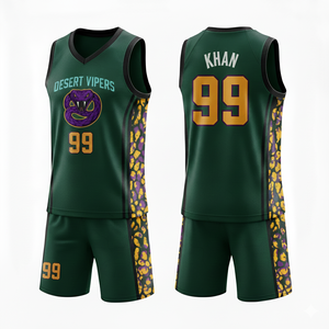 Tenues d'équipe de basketball personnalisées grandes tailles, imprimées par sublimation, 100 % polyester, séchage rapide, respirantes, design 2026 - Product Image 3