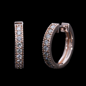 Élégantes boucles d'oreilles créoles en or rose 14 carats plaqué rhodium, diamants naturels taille pavé, éclat classique, glamour quotidien pour femme - Product Image 3