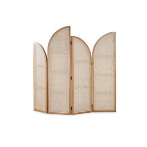 Arched Room <b>Divider</b> with Woven Cane Panels Wooden Frame Modern Folding Privacy <b>Screen</b> for Living Room and <b>Office</b> - Product Image 1