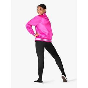 Chaqueta universitaria de satén personalizada para mujer con forro de lana con cremallera y mangas raglán abrigo de bombardero transpirable con cremallera - Product Image 3