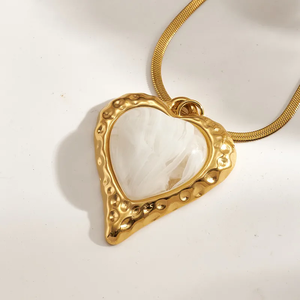 Collier en acier inoxydable 304 de style romantique, cœur en relief coloré, chaîne serpent, plaqué or 18 carats, bijoux pour femmes, à porter au quotidien - Product Image 2