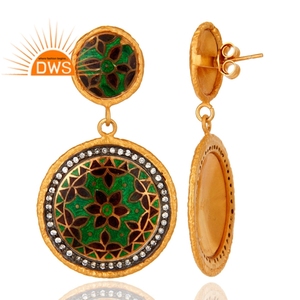 Best Selling Sterling Silver 18K Gold Plated Natural Cz Gemstone Enamel Design Dangle <b>Earring</b> Demi <b>Fine</b> Jewelry Manufacturer - Product Image 3