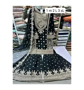 Gaun desain modis 2024 Set Sharara berkualitas tinggi sesuai pesanan di Pakistan siap dibuat artikel Set Sharara