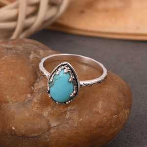 แหวนเงินสเตอริงสีฟ้าครามของ Kingman ทำด้วยมือเครื่องประดับอัญมณีโบฮีเมียนทางตะวันตกเฉียงใต้ของขวัญแหวนสำหรับเธอ - Product Image 1