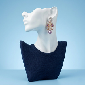 Élégantes boucles d'oreilles pendantes en or avec diamants floraux pour femmes, luxueuses créoles ornées de diamants de laboratoire taille marquise et poire, cadeau de joaillerie fine - Product Image 2
