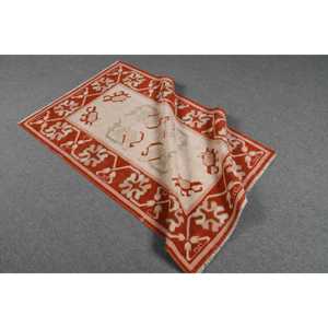 Vintage Small Rug 2.7x4.4 ft (83x135 cm), Turkish <b>Red</b> Patchwork <b>Wool</b> Rug - Product Image 5