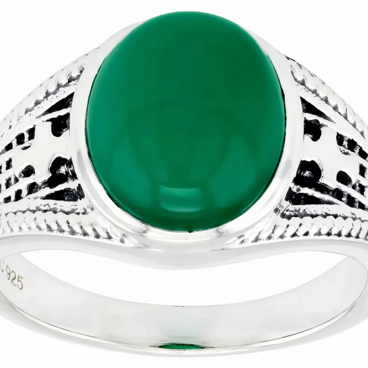Cincin Pria Perak Sterling dengan Onyx hijau, perhiasan batu permata grosir, desain modis & elegan, Kecantikan abadi untuk sehari-hari
