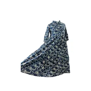 Vestido Largo Azul Índigo con Estampado a Mano, Diseño Personalizado para Damas de Oficina, Talla Grande, Transpirable, Talla Única 5XL para el Día de un Día - Product Image 1