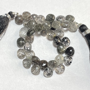 Cuentas de Briolette en forma de corazón facetadas de rutilo negro de 7MM al por mayor, cuentas de piedras preciosas calibradas para tiendas minoristas - Product Image 2