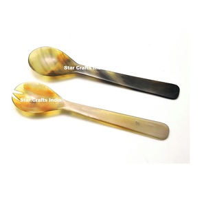 High Quality Multifunctional Natural Horn <b>Salad</b> <b>Tools</b> Dishwasher Safe Luxury Carved Horn Spoon Pair Kitchen Serving Utensil - Product Image 5