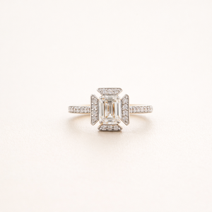 IGI Certified <b>Emerald</b> Cut Lab Created Diamond Engagement <b>Ring</b> In Solid 925 Sterling <b>Silver</b> with Side Diamonds - Product Image 1