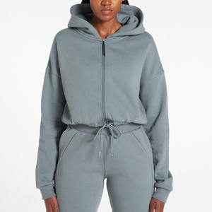 Top corto con cremallera completa para mujer, Sudadera con capucha corta, cómoda, informal, a la moda, cálida, para invierno - Product Image 3